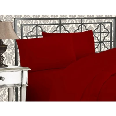 Image of Elegant Comfort Luxurious 1500 Thread Count Egyptian Quality Three Line Embroidered Softest Premium Hotel 4 Piece Bed Sheet Set, Wrinkle and Fade Resistant, King, Burgundy