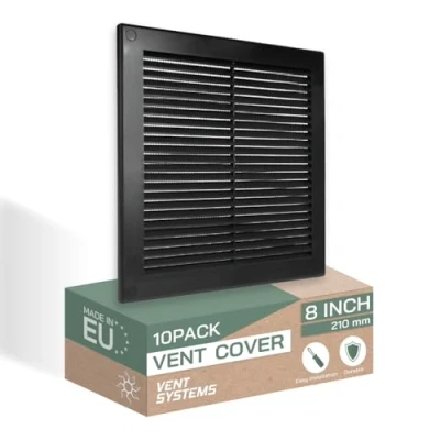 Image of Vent Systems 250 x mm / 10&#039;&#039; Inch Black Soffit Cover Pack of 10 Flat Square Air Louver Grille Built in Insect Screen HVAC Vents for Bathroom, Home Office, Kitchen