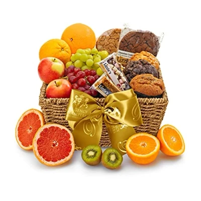 Image of Fresh Fruit Muffin Hamper Classic Gift Basket with Tulip Muffins, Cookies, Bananas, Grapes Celebratory Snack for Birthdays and Other Occasions, from Regency Hampers