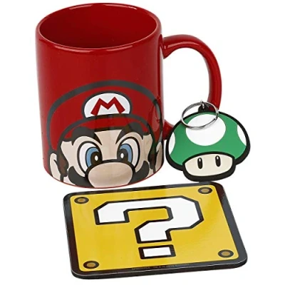 Image of Pyramid International Super Mario Gift Set with Mug, Coaster and Keyring in Presentation Box (Super Design) 11oz Ceramic Mug Official Merchandise