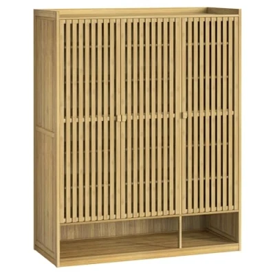 Image of Mitoydoe Bamboo Shoe Storage Cabinet, 7 Tier Wooden Shoes Rack Organiser with 3 Doors Entryway Organizer, Cabinet for Hallway Closet Bedroom 107x90x32CM