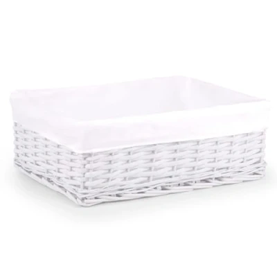 Image of Woodluv Storage Baskets Woven Wicker, Basket for shelves, to make hampers, Box, Organiser, White, Large