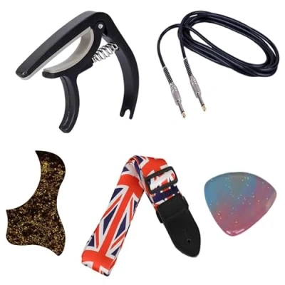 Image of Guitar Accessories Kit ，5pc Including Capo/Connecting cable/strap/Picks/Strum guard for Players and Beginners