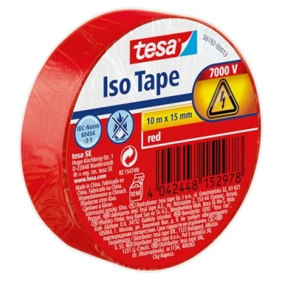 Image of tesa Insulating Tape Self adhesive Tape, Heat Resistant for Insulating, Repairing and Bundling 10 m Red
