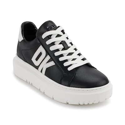 Image of DKNY Women&#039;s Marian Lace Up Leather Sneaker, Black White, 4.5 UK