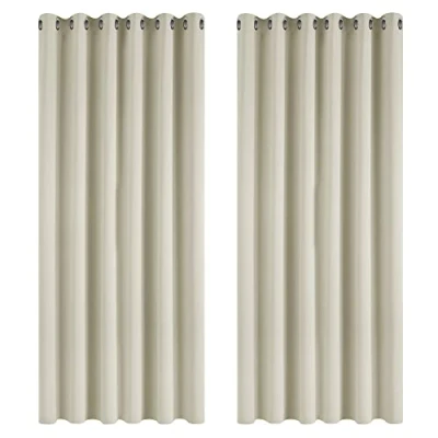 Image of Deconovo Super Soft Thermal Insulated Eyelet Blackout Curtains Bedroom 90 x 108 Inch Light Beige 2 Panels
