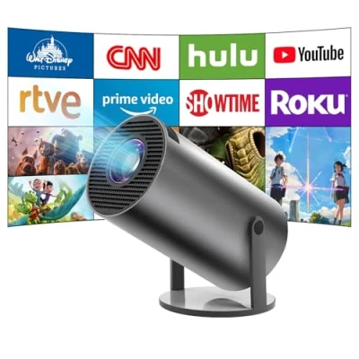 Image of Mini Projector,HY300 Pro 4K Projector,Automatic Keystone Correction Portable Projector.Smart Projector with Android 11,Wifi 6 and Bluetooth 5,180 Degree,130 Inch Display. (Gray Black)
