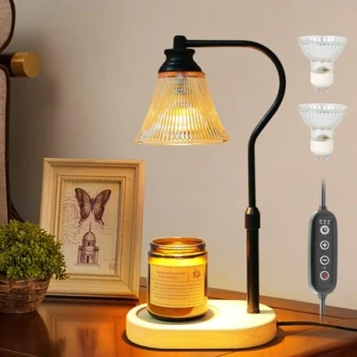 Image of CANMEIJIA Candle Warmer Lamp UK Electric with Timer,Dimmer,Height Adjustable Scented Burner for All Jar Candles,Black Home Decor Gifts(2 * 50W Bulbs Included)