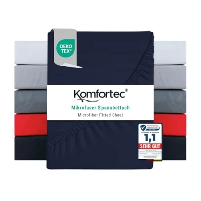 Image of Komfortec Brushed Microfibre Fitted Sheet 90 x 200 cm Navy Blue