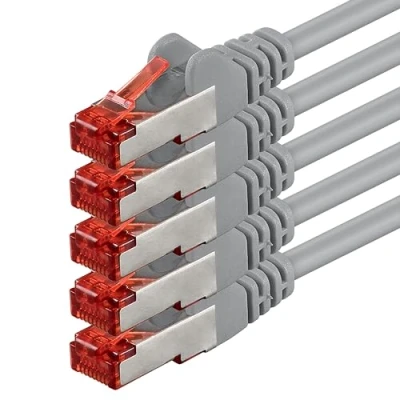 Image of 1aTTack.de 7.5m Cat6 Ethernet Cable Lan Patch Cat 6 Cables Internet Rj45 Plug 1Gbit/s SFTP PIMF for switch, router, modem, computer, gaming, tv, patchfields gray 5 pieces