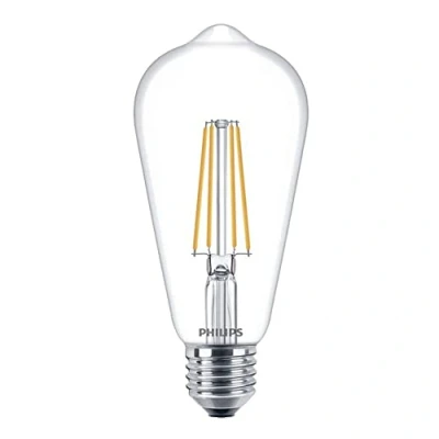 Image of Philips CorePro 7W (60W Replacement) ST64 LED Bulb, Non Dimmable, E27 Edison Screw, Warm White 2700K, Clear Glass Lamp