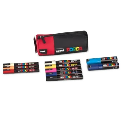 Image of Faber Castell uni ball 205089 Posca Marker Set, 10 Pens and a Pencil Case, for Work, Hobby Leisure