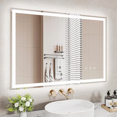 Image of Dripex Bathroom Mirror with LED Light, 500 * 700 MM Illuminated Upgraded Dimmable Touch Switch 3 Colors and Demister Pad, Horizontal/Vertical