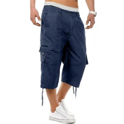 Image of MENS COTTON CARGO MULTI POCKET 3/4 SHORTS SMART M L XL XXL 3XL NEW COOL (medium 32 34 waist, NAVY)