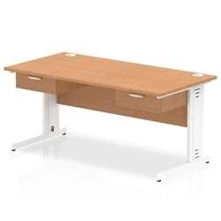 Image of Impulse 1600x800 Desk Oak/White Cable Managed Leg 2x1 Drawer Fixed Ped