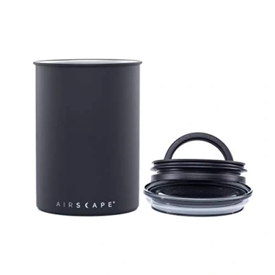 Image of Planetary Design Airscape Stainless Steel Coffee Canister Food Storage Container Patented Airtight Lid Push Out Excess Air and Preserve Freshness (Medium, Matte Black)
