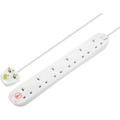 Image of Masterplug Six Socket Power Surge Protected Extension Lead, 2 Metres, White