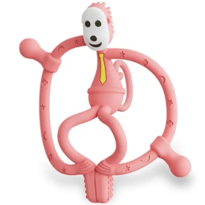 Image of Silicone Teether,Teething Toys,Silicone Soothing Teether,Bead Anti Drop Chain,Silicone Toys for Baby,Easy to Grip,BPA Free,3 Months Old+,10.5 cm, Pink Mini Monkey