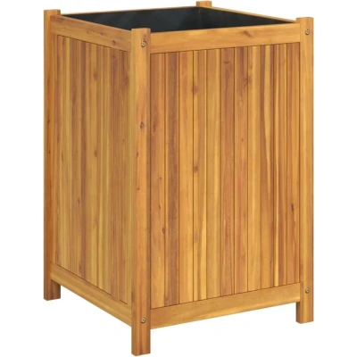 Image of vidaXL Outdoor Garden Planter Box Solid Acacia Wooden Flower Pot with Liner, Efficient Drainage Square Wood Planter, 50x50x75cm for Patio/Deck