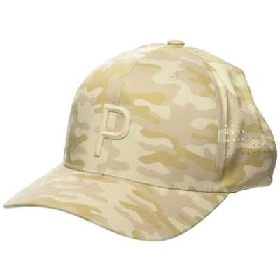 Image of Puma Golf Men&#039;s Camo Tech P Snapback Cap, Prairie Tan Alabaster, One Size