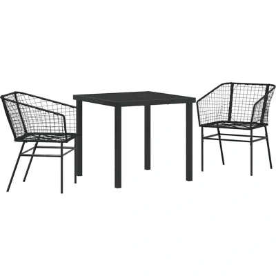 Image of vidaXL 3 Piece Garden Dining Set Black Poly Rattan