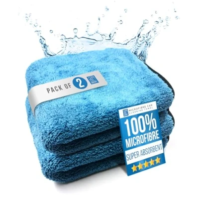 Image of Microfibre Car Drying Towel Thick, Super Absorbent, Lint Free 40cm x Microfiber Cloth Perfect Addition to your Washing, Drying, Detailing and Polishing (Pack of 2)