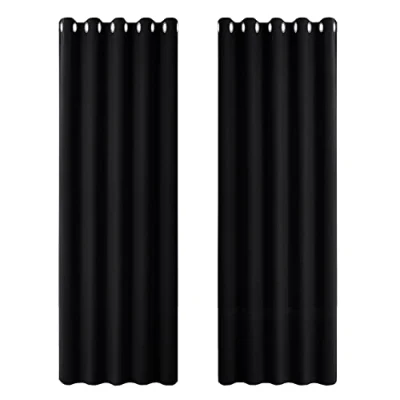 Image of PONY DANCE Black Blackout Curtains Eyelet 90 Inch Drop Soundproof for Living Room Full Shading Thermal Insulated Drape Bedroom Halloween Decoration, 66 Width, 2 Pieces