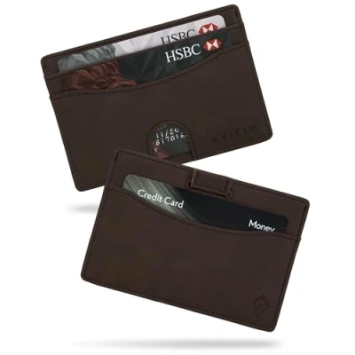 Image of AKIELO Minimalist RFID Blocking Card Holder and Gift Box Mens Credit Wallet Compact Slim (Echo Dark Mocha Edition)