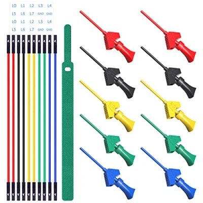 Image of Cleqee 10PCS SMD IC Test Hook Clips with Silicone Jumper Wires Cable Leads Kit for Logic Analyzer 5 Colours