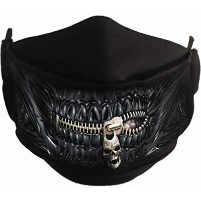 Image of Spiral Zipped Mouth Premium Cotton Fashion Mask with Adjuster L Black