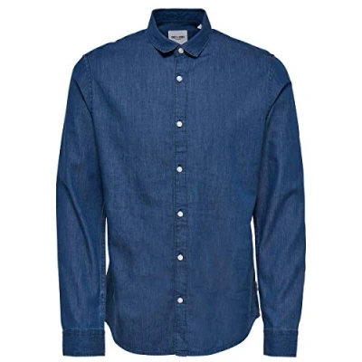 Image of ONLY &amp; SONS Herren Businesshemd Onsnevin LS Denim Shirt Noos, Blue (Medium Denim), Small