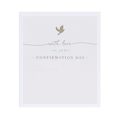 Image of UK Greetings Confirmation Card For Boy or Girl With Envelope Beige Dove Design