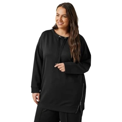 Image of EVANS Curve Luxe Zip Detail Sweatshirt Women&#039;s Plus Size Black