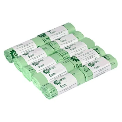 Image of 6 Litre x 500 All Green Bags Compostable Kitchen Caddy Liner Food Waste Bin Liners EN 13432 6L with Composting Guide