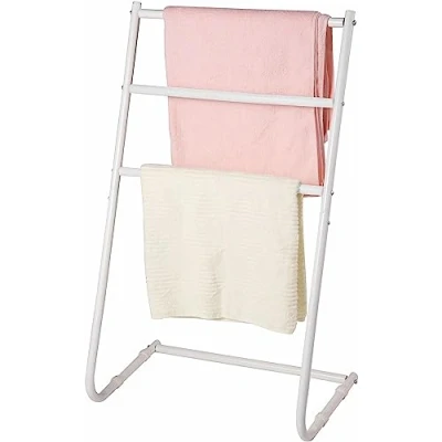Image of SIMUK COLLECTIONS 3 Tier Towel Rails Space Saving Holder Free Standing &amp; Toilet Roll Combo Bar Curved Shape Stand Efficient Drying Rack Metal with Bonus Scarf Storage (WHITE)