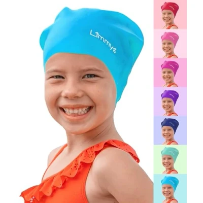 Image of Limmys Kids Long Hair Swimming Cap 100% Silicone Swim Caps for Boys and Girls Premium Quality, Stretchable Comfortable Hats Available in Different Attractive Colours