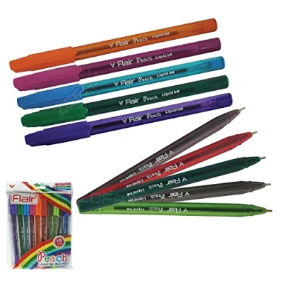 Image of Flair 10 x 0.7mm Peach Liquid Ink Ballpoint Pens Projects Sketching Highlighting
