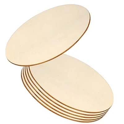 Image of LUTER 8inch 6 Pcs Wood Circles Unfinished Wooden Rounds Discs Cutouts for DIY Crafts, Circle Sign