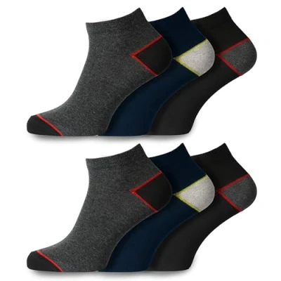 Image of Socksmad 6 Pairs Trainer Cotton Sports Ankle Socks for Men Women Breathable Durable Athletic Running UK Size 11 (UK, Numeric, 6, 11, Regular, Contrast H&amp;T 1974)