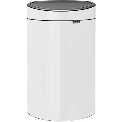 Image of Brabantia 40L Kitchen Touch Bin New (White) Removable Lid, Soft Open, Flat Back, Easy Clean Rubbish Waste + Bags