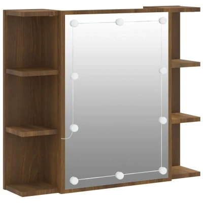 Image of vidaXL Mirror Cabinet with LED Brown Oak 70x16.5x60 cm