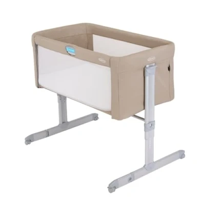 Image of Graco Sweet2Sleep Bedside Bassinet/Crib keeping baby close to you with easy access side rail, 11 height adjustments, 4 tilt positions and carrybag, Oatmeal fashion