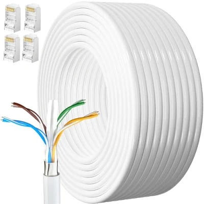 Image of Ethernet Cable 15m, Cat 6 External Bulk Internet 15 Meters FTP 23AWG Lan Extra Long High Speed Network Shielded Rj45 White Patch