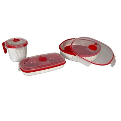 Image of Snips Set 3 Pcs Microwave Cooking Containers Steamer 2 LT Eggs &amp; Omelettes Cooker Mugs White and red 100% Made in Italy 0% BPA