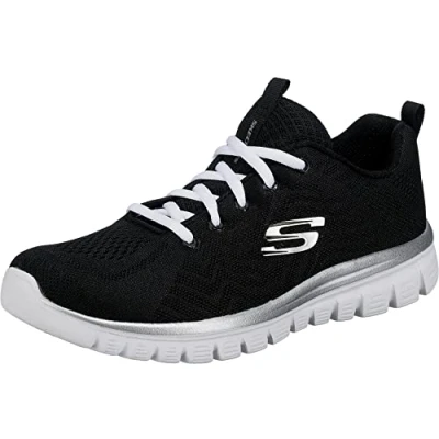 Image of Skechers Women&#039;s 12615 GRACEFUL GET CONNECTED Sneaker, Black Mesh / White Trim, 2.5 UK