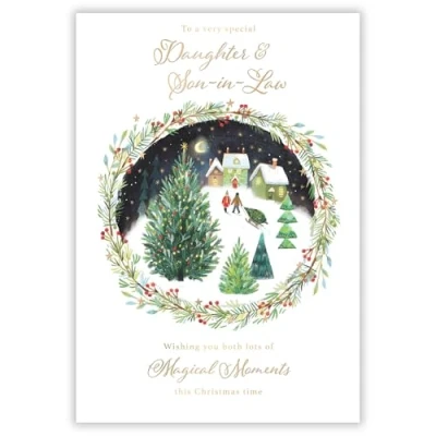 Image of Noel Tatt Daughter and Son in Law Christmas Card, Single Cards with Romantic Walk Festive Design Special Finishes Eco Friendly Xmas Envelope