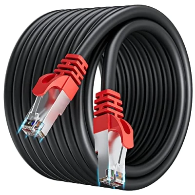 Image of Ethernet Cable 25m, Cat 7 Long Internet 25m High Speed, Network 25 Meters Lan Shielded SFTP 10Gbps 600MHz, RJ45 Gigabit Wifi Black Patch for Switch Modem