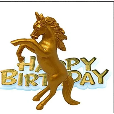 Image of Anniversary House Unicorn Resin Cake Topper &amp; Gold Happy Birthday Motto, 5.5 x 8cm (2.2 3.1&quot;)