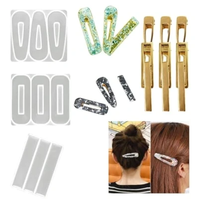 Image of iSuperb 3 pcs Silicone Resin Moulds Hair Clip Casting Molds Clear Epoxy Mould Including 9 Accessories for Jewellery Pin Making DIY Crafts (3 Moulds)