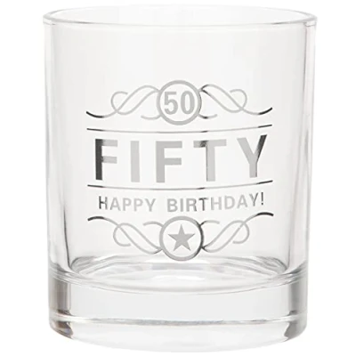 Image of Maturi 50th Birthday Spirit Glass &#039;Fifty Happy Birthday!&#039;, 350ml, Gift Boxed